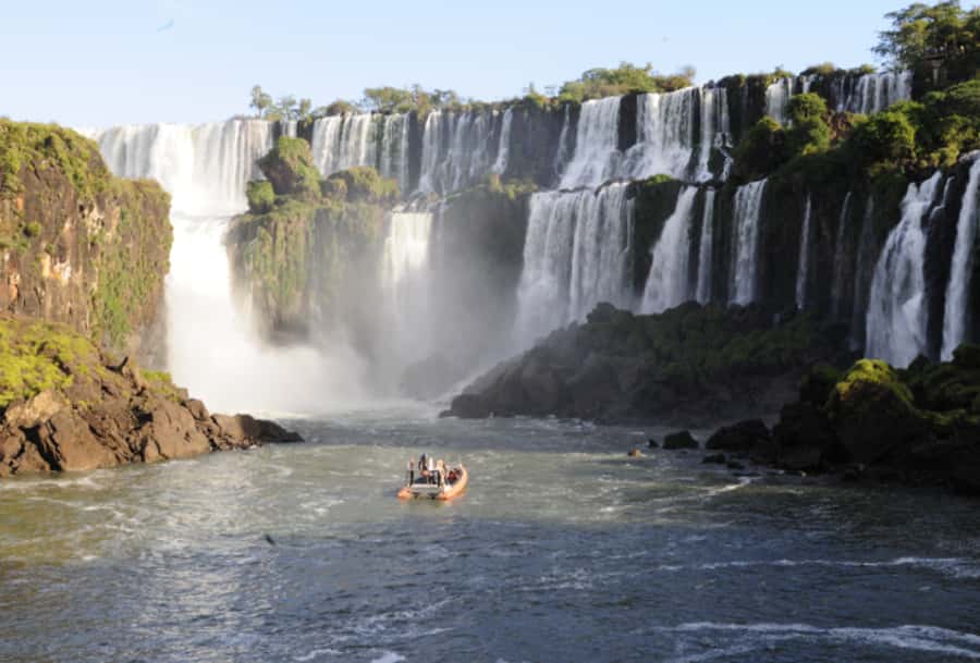 Puerto Iguazu: Argentine Falls & Great Adventure Boat - The Great Adventure boat under San Martin Falls